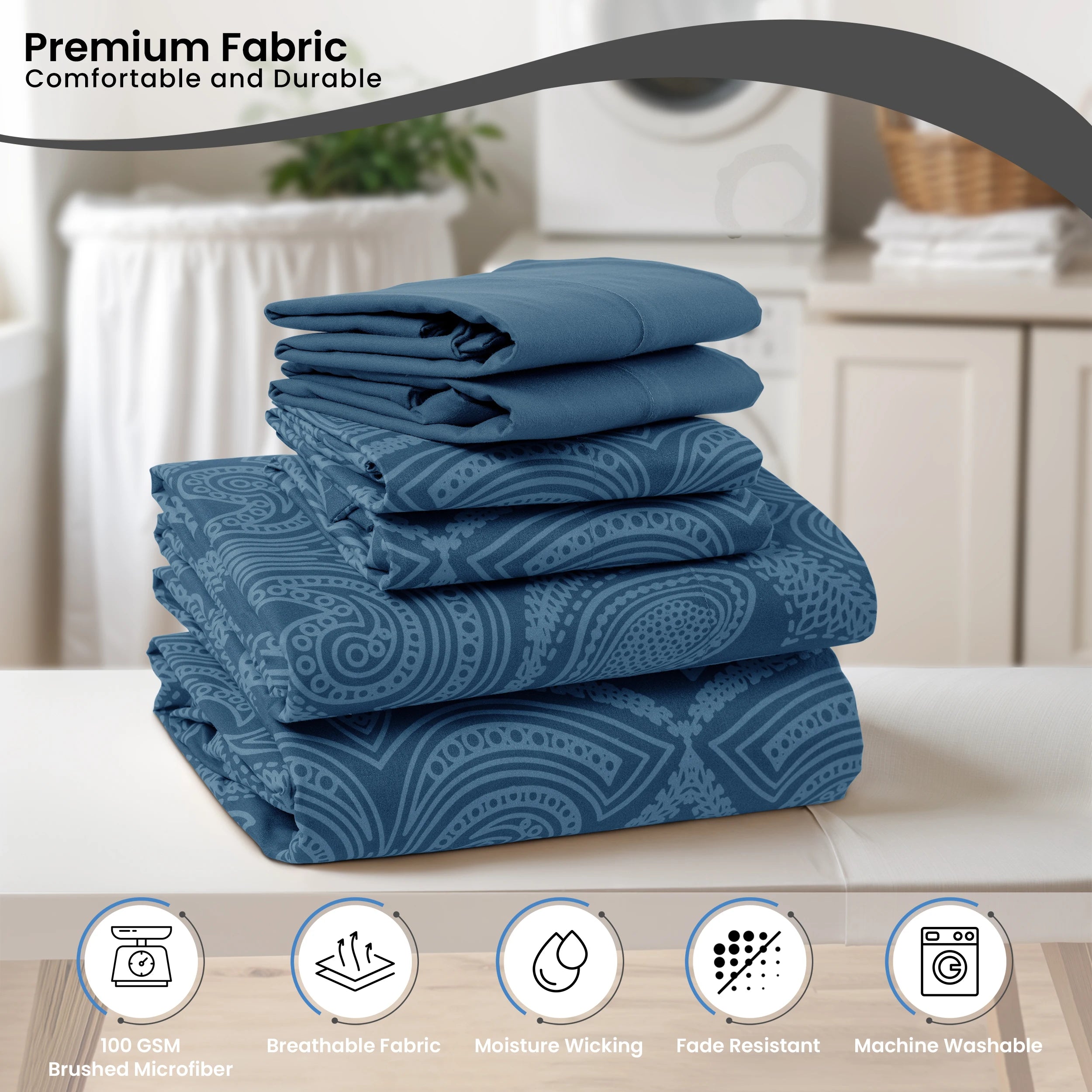 Lux Decor 6Pc Paisley Sheet Set – Soft Microfiber, Wrinkle-Free, Luxurious
