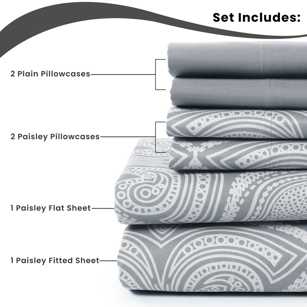 Lux Decor 6Pc Paisley Sheet Set – Soft Microfiber, Wrinkle-Free, Luxurious