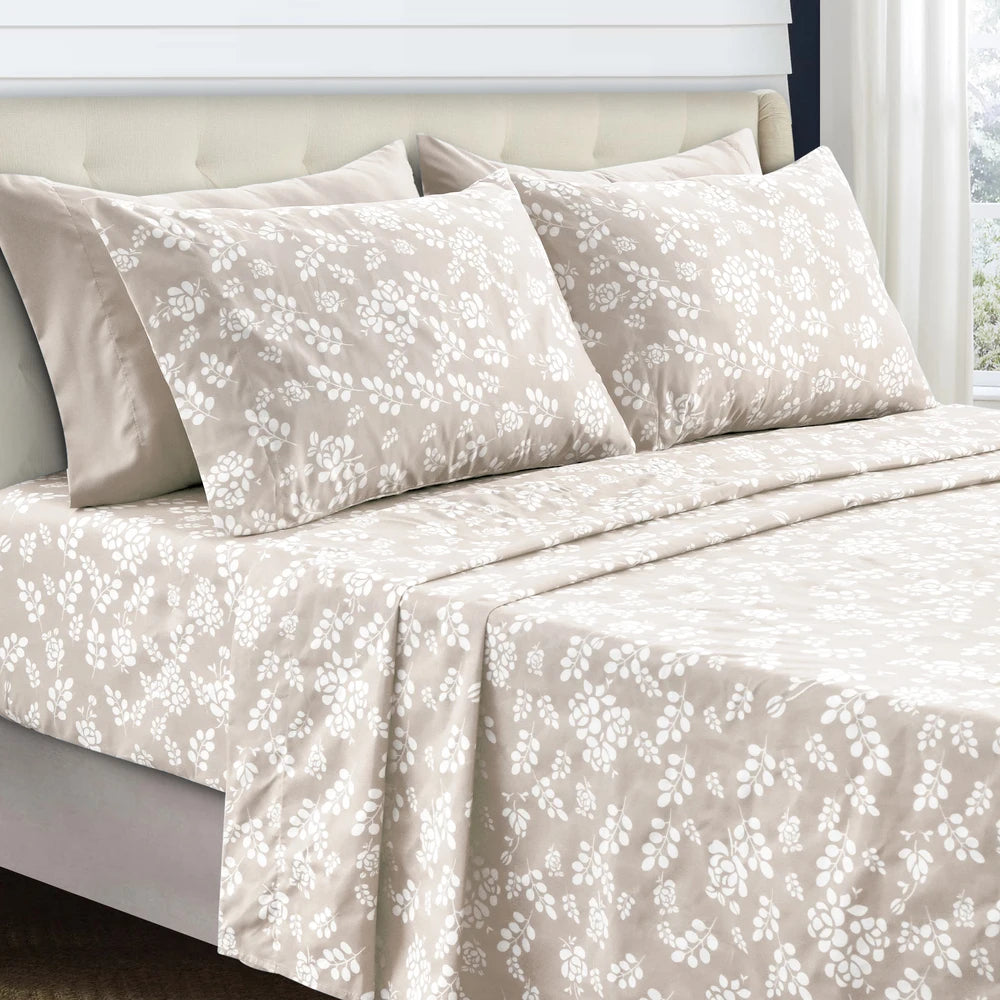 LUX Décor Floral Sheet Set - 3 Piece Ultra-Soft Microfiber Bed Sheets with Flat Sheet, 16 Inches Deep Pocket Fitted Sheet