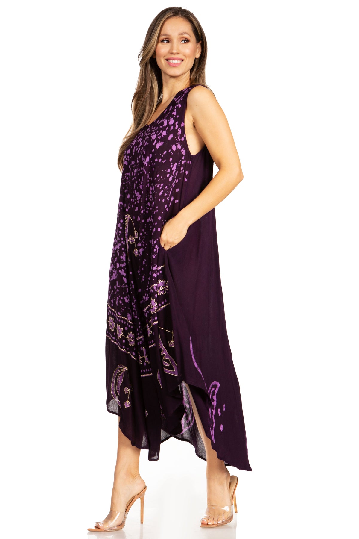 Sakkas Moon and Stars Batik Caftan Tank Dress / Cover Up
