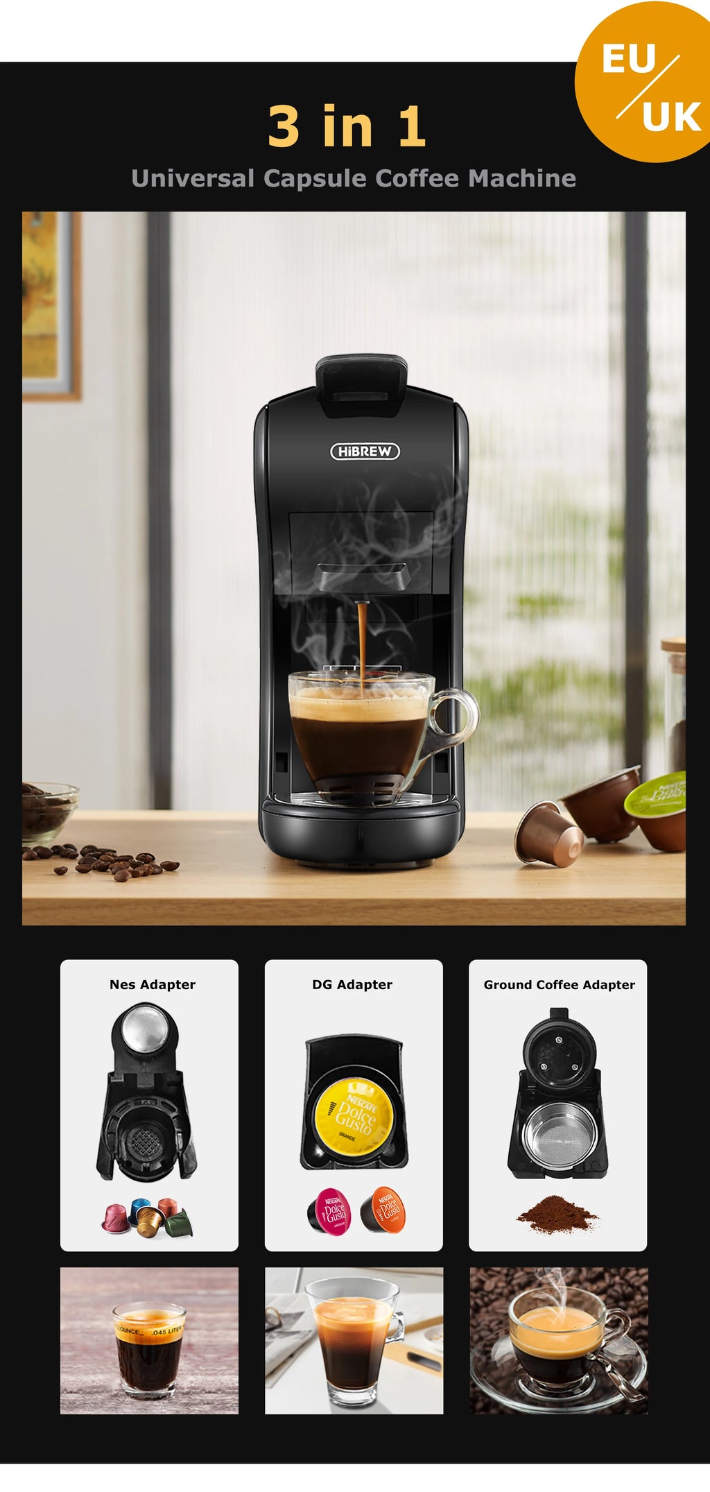 HiBREW 4 in 1 Coffee Machine for Espresso Pods
