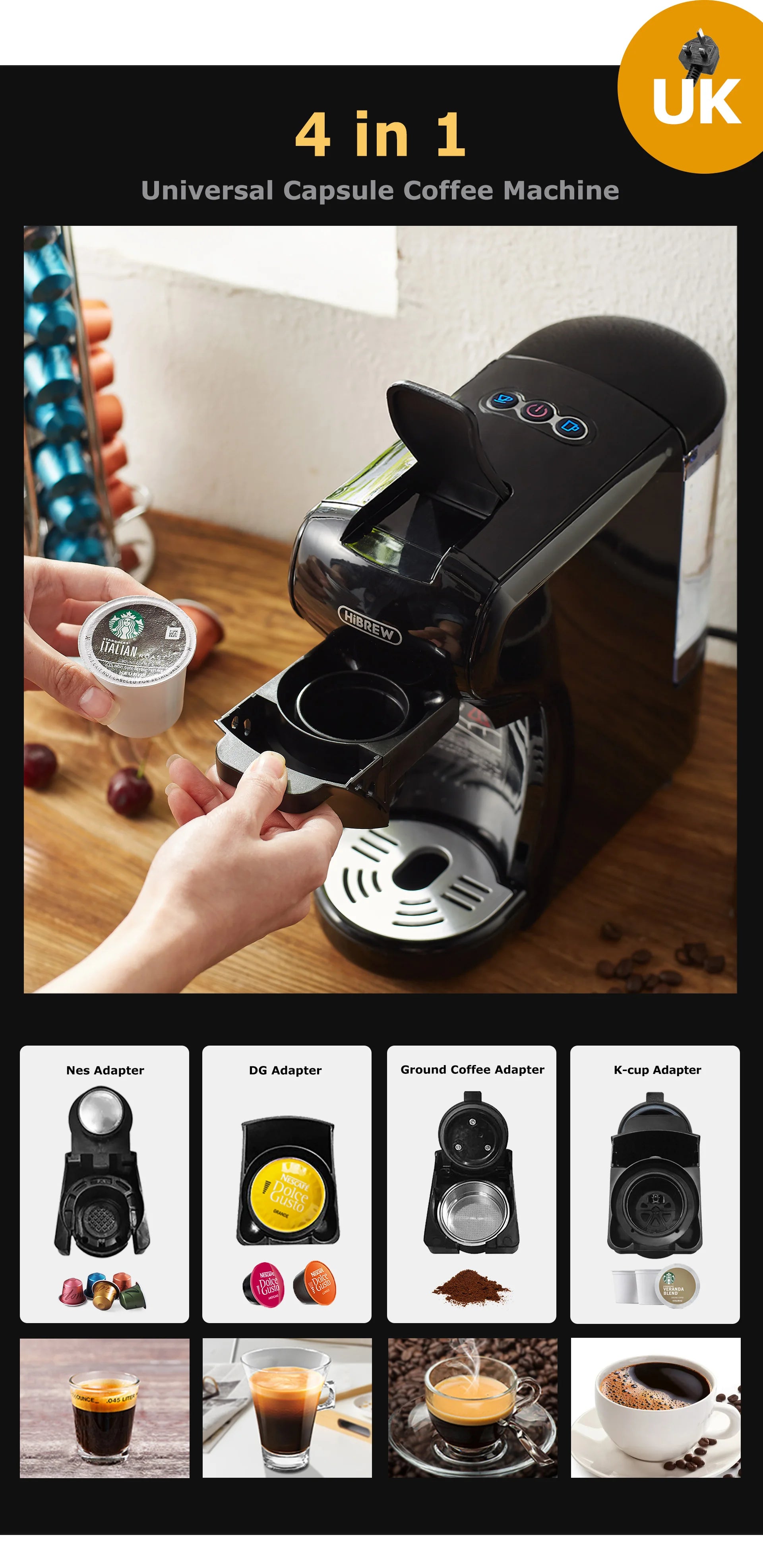 HiBREW 4 in 1 Coffee Machine for Espresso Pods