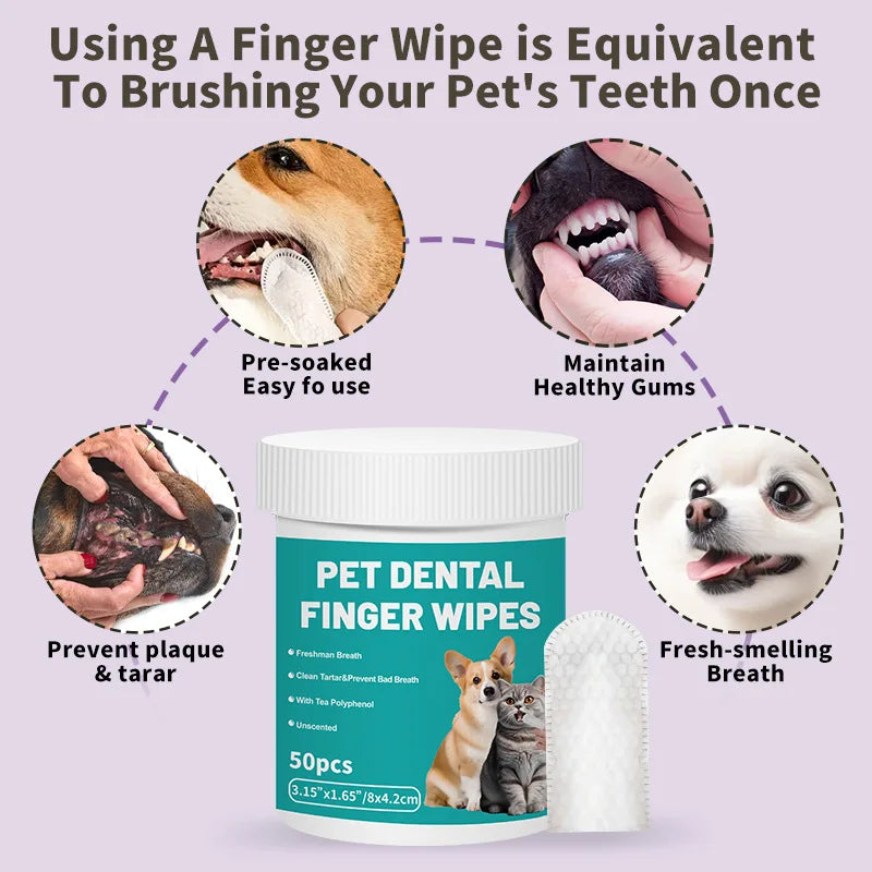 Pet Dental Cleaning -Disposable Finger Toothbrush Wet Wipes