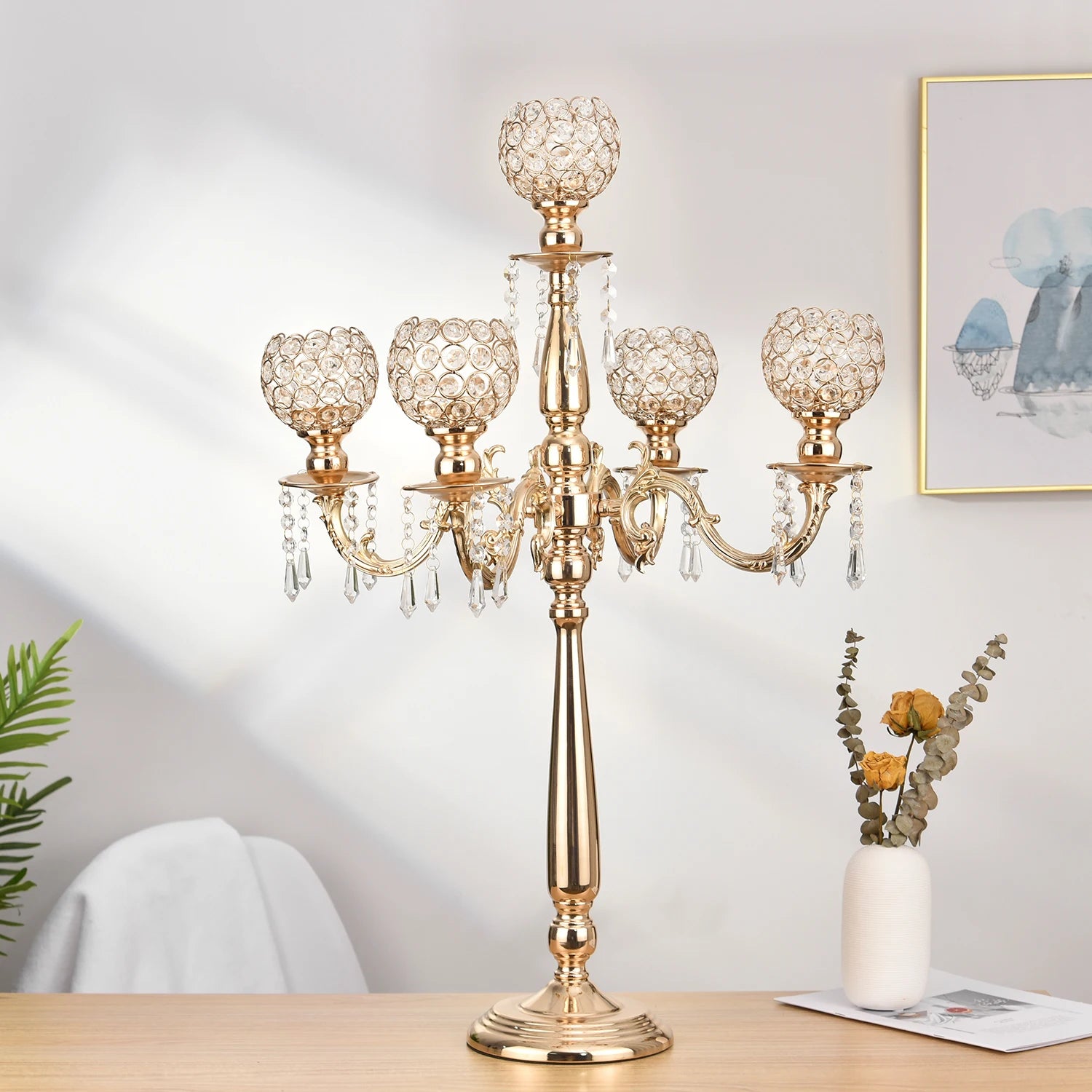 Gold Crystal Candle Holder