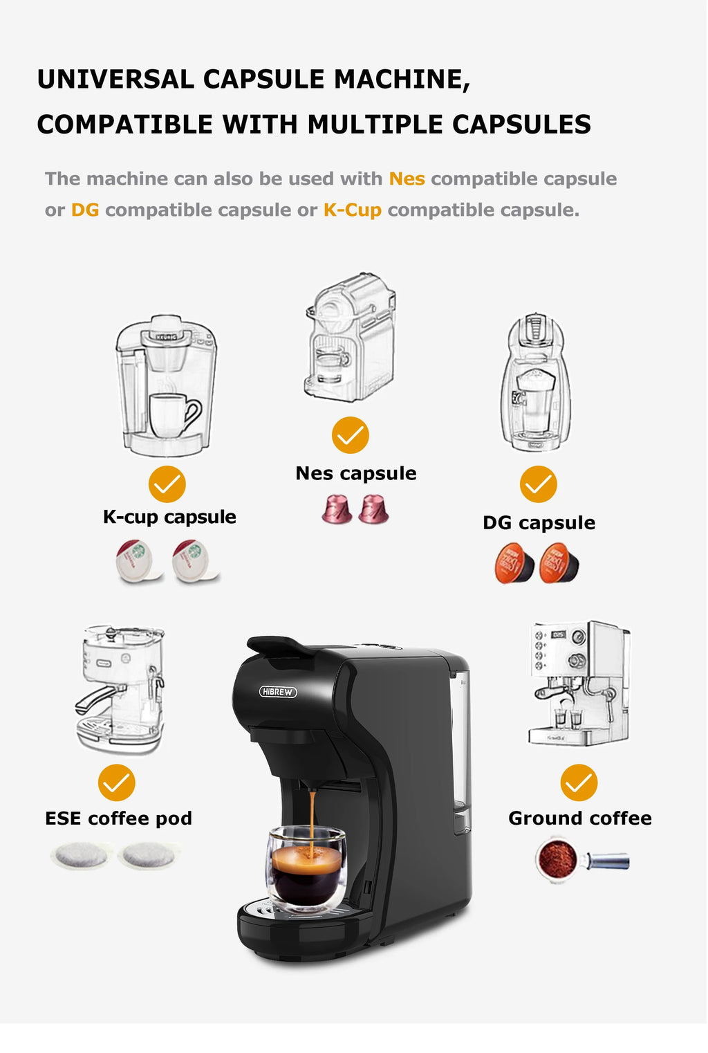 HiBREW 4 in 1 Coffee Machine for Espresso Pods
