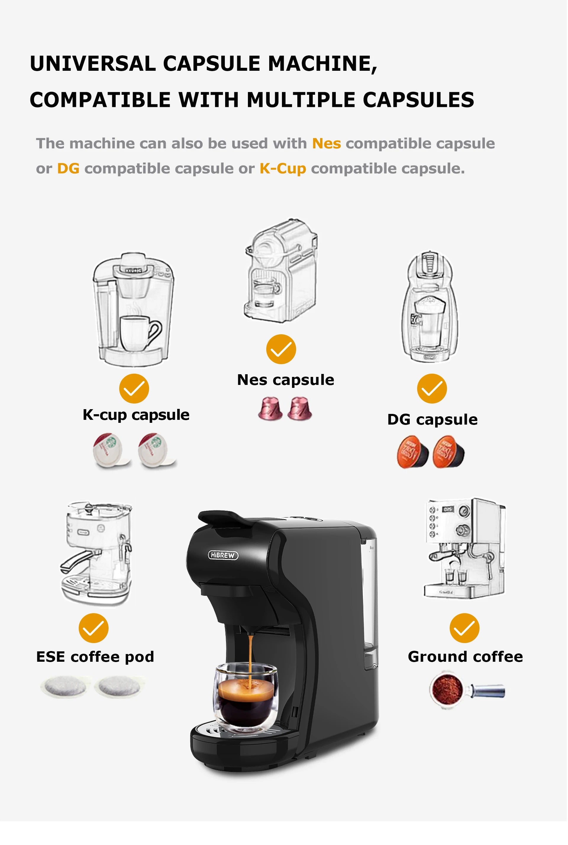 HiBREW 4 in 1 Coffee Machine for Espresso Pods