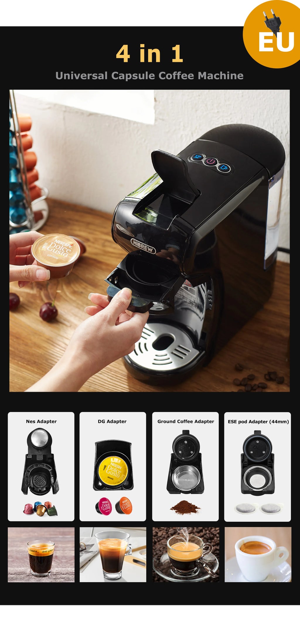HiBREW 4 in 1 Coffee Machine for Espresso Pods