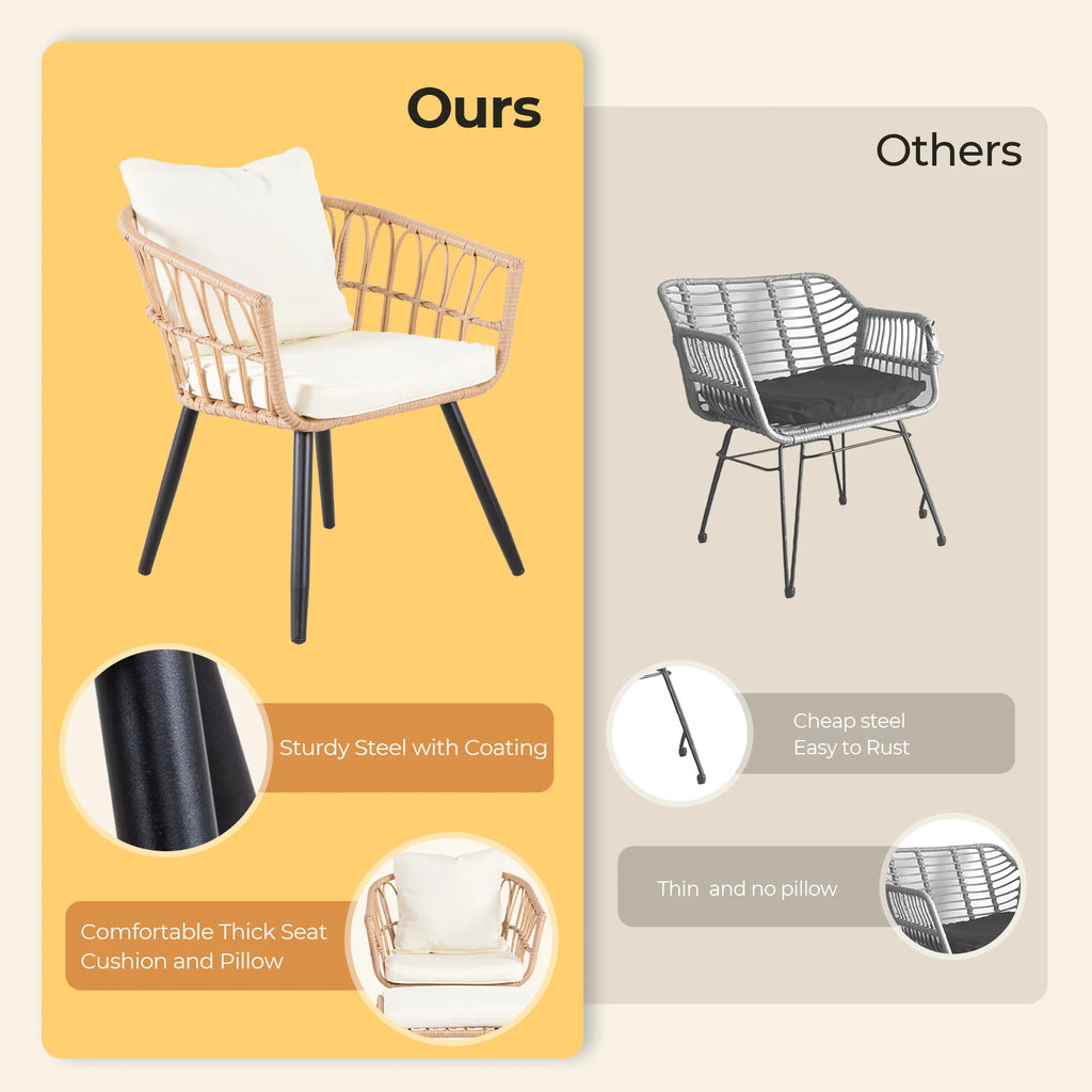 5 Piece Patio Furniture Set, Small Bistro Set, Rattan Chairs With Ottoman & Coffee Table