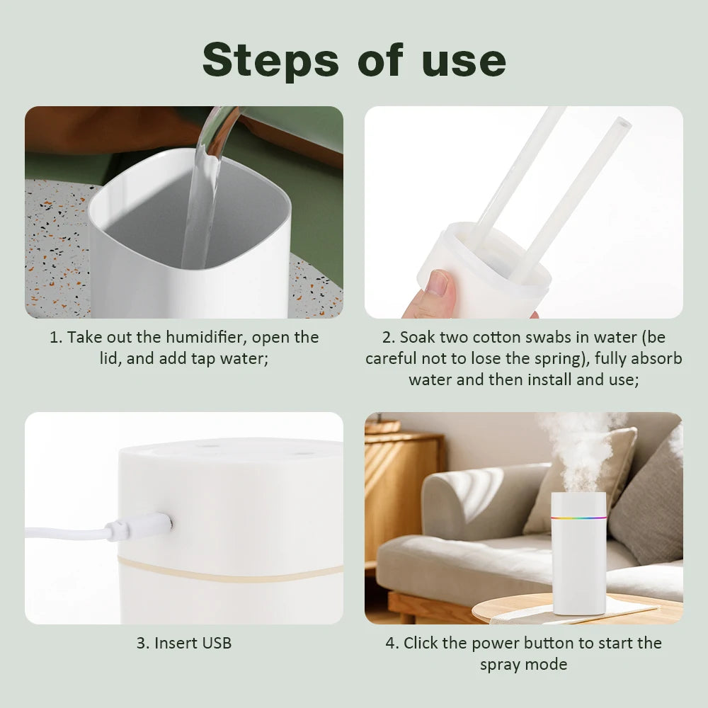 600ML Air Humidifier Double Spray Port Essential Oil Aromatherapy Diffuser Mute Atomizer