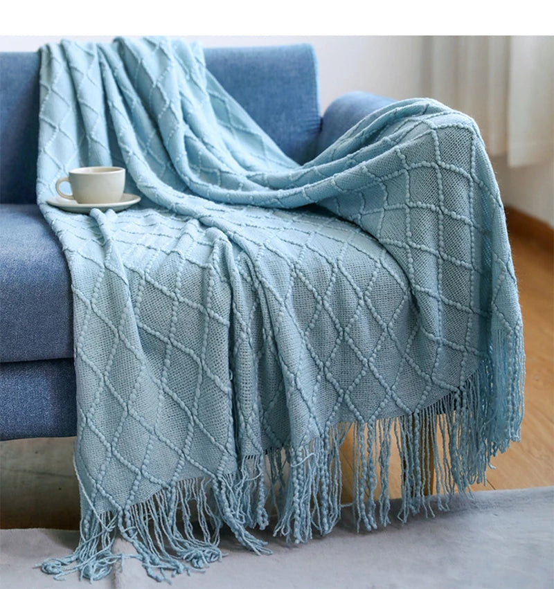 Knitted Thow With Tassels Chunky Vintage Luxury Farmhouse Throw