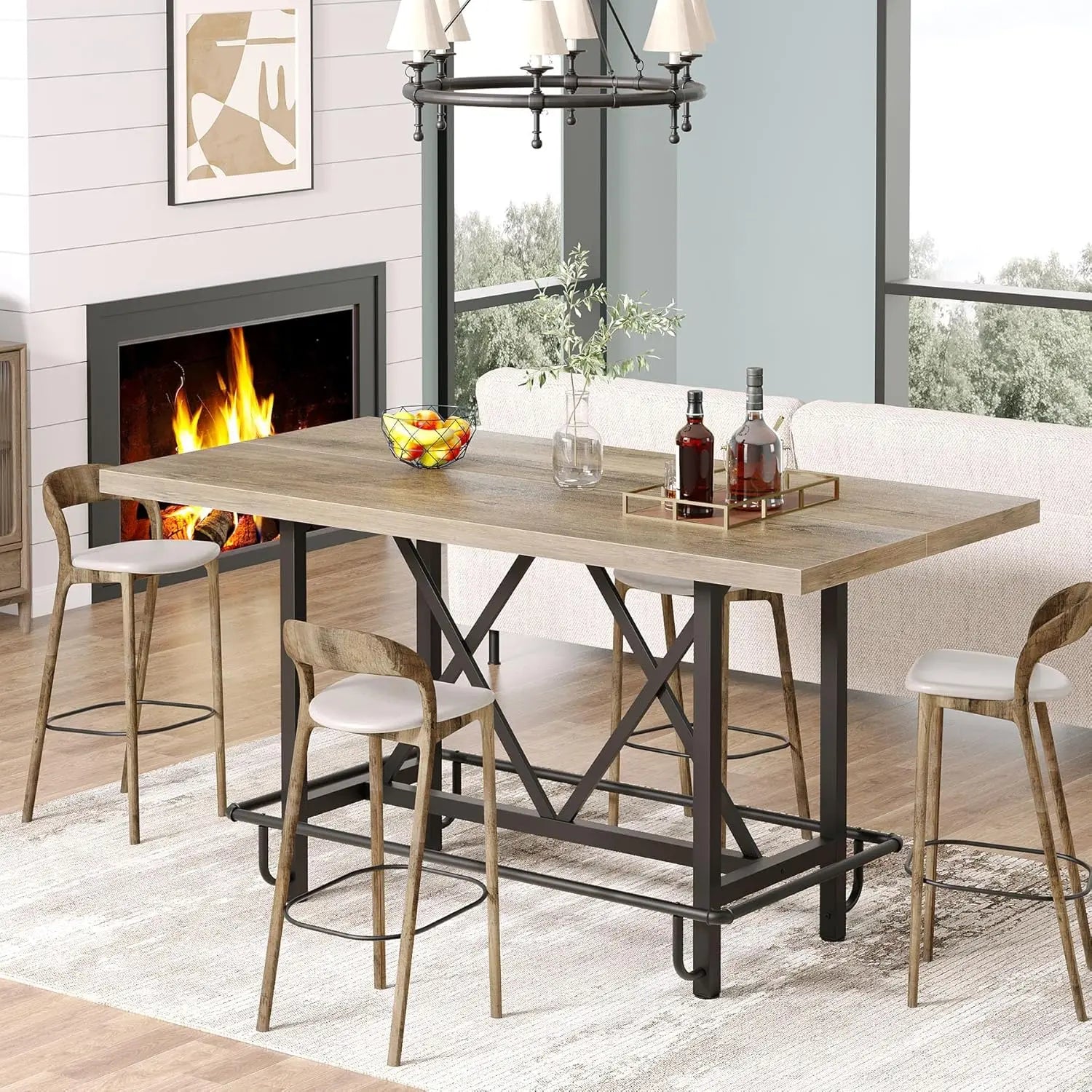 6 - Person Tabletop with Metal Legs - Height Table for Dining Room, Workspace