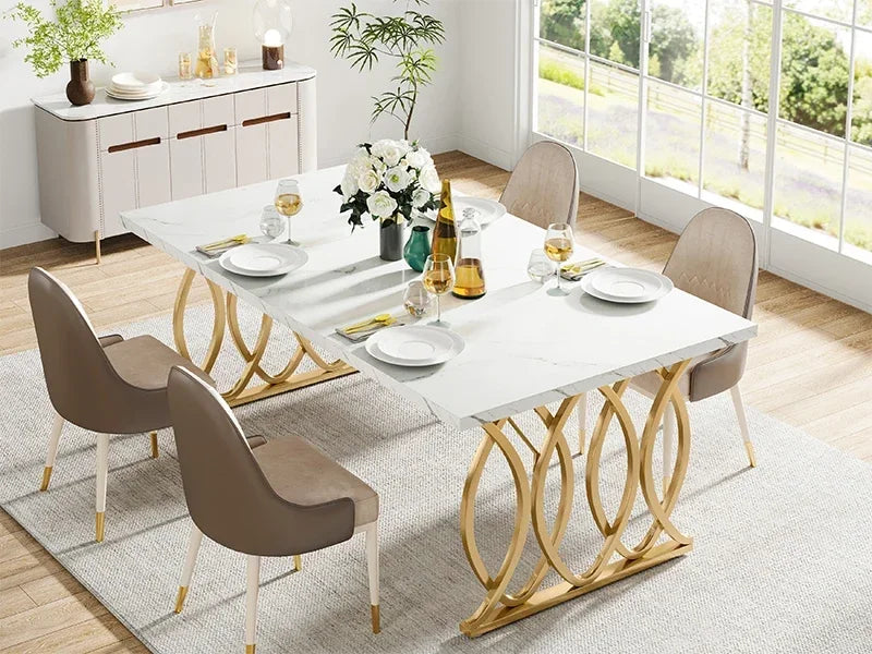 Modern Dining  or Kitchen Table for 4-6 People, Unique Rectangular Table