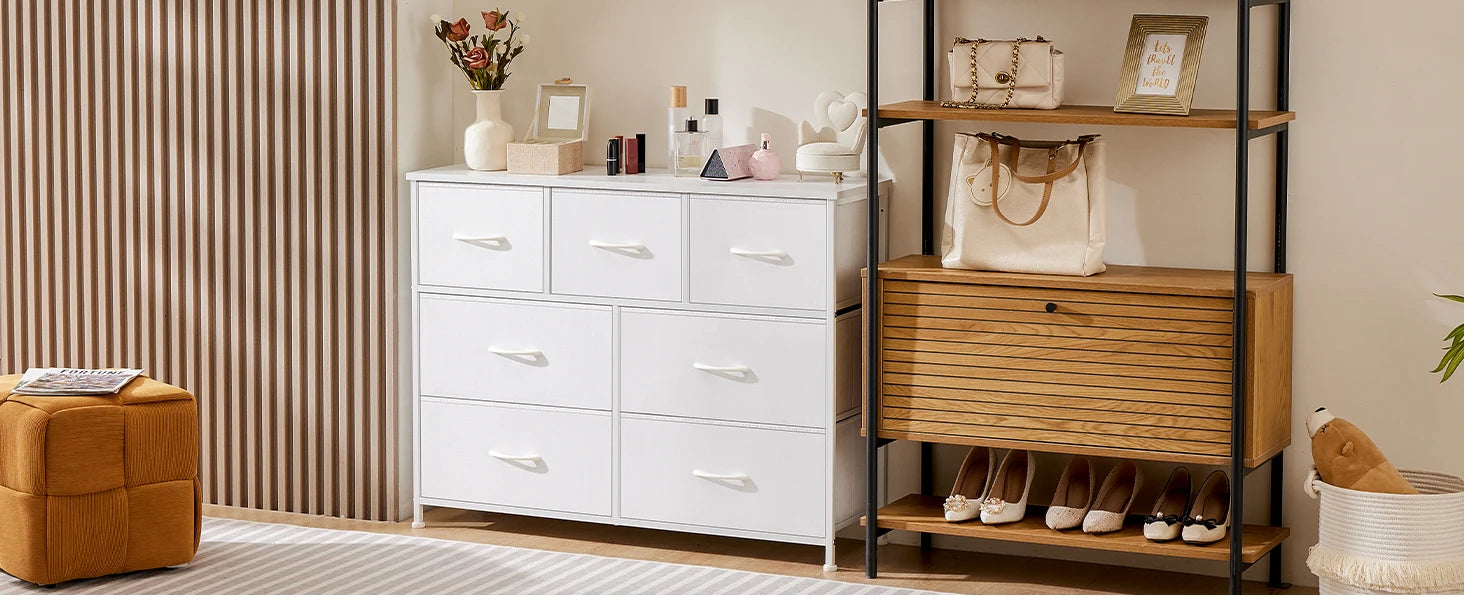 JHK Wardrobes With 5/7/10 White Lover Fabric Drawers Chest Wardrobe