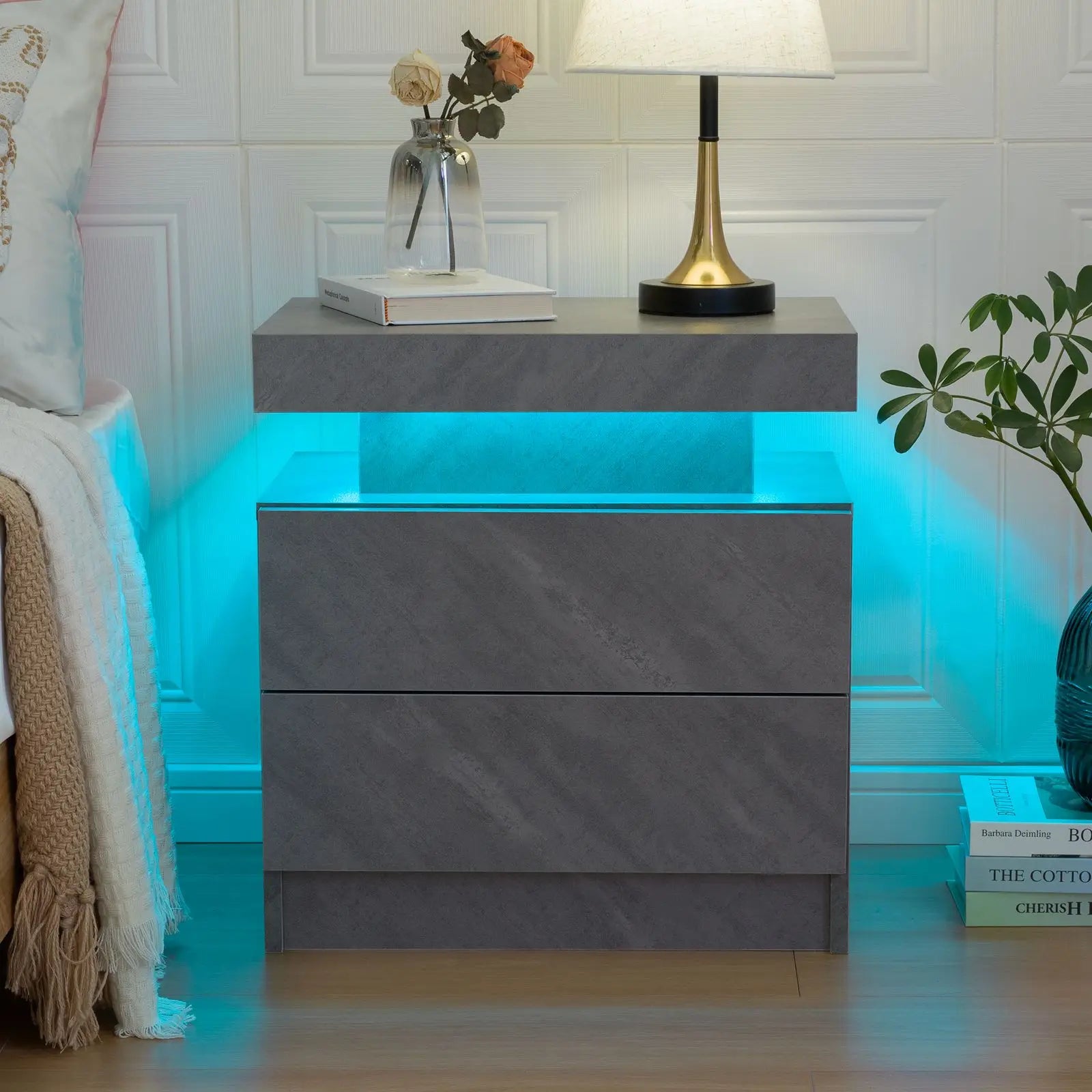 Cubehom LED Nightstand or End Table with 2 Drawers, RGB LED Lights
