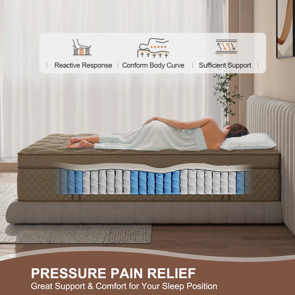 12" Gel Memory Foam Hybrid Pocket Spring Mattress Twin Full King Queen Mattress In A Box, Medium Firm Motion Isolation