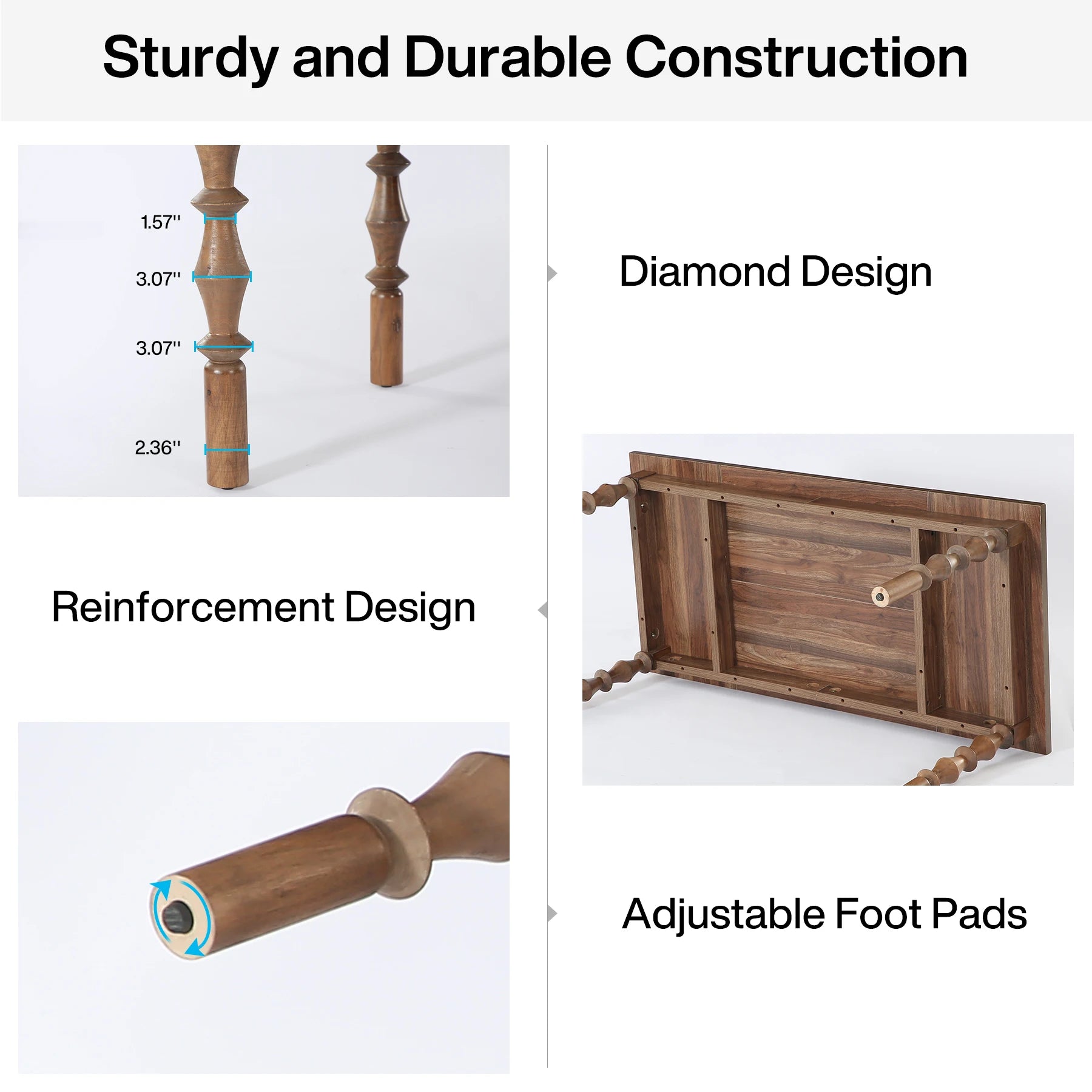 Tribesigns 62” Wood Patio Table for 4-6 People,
