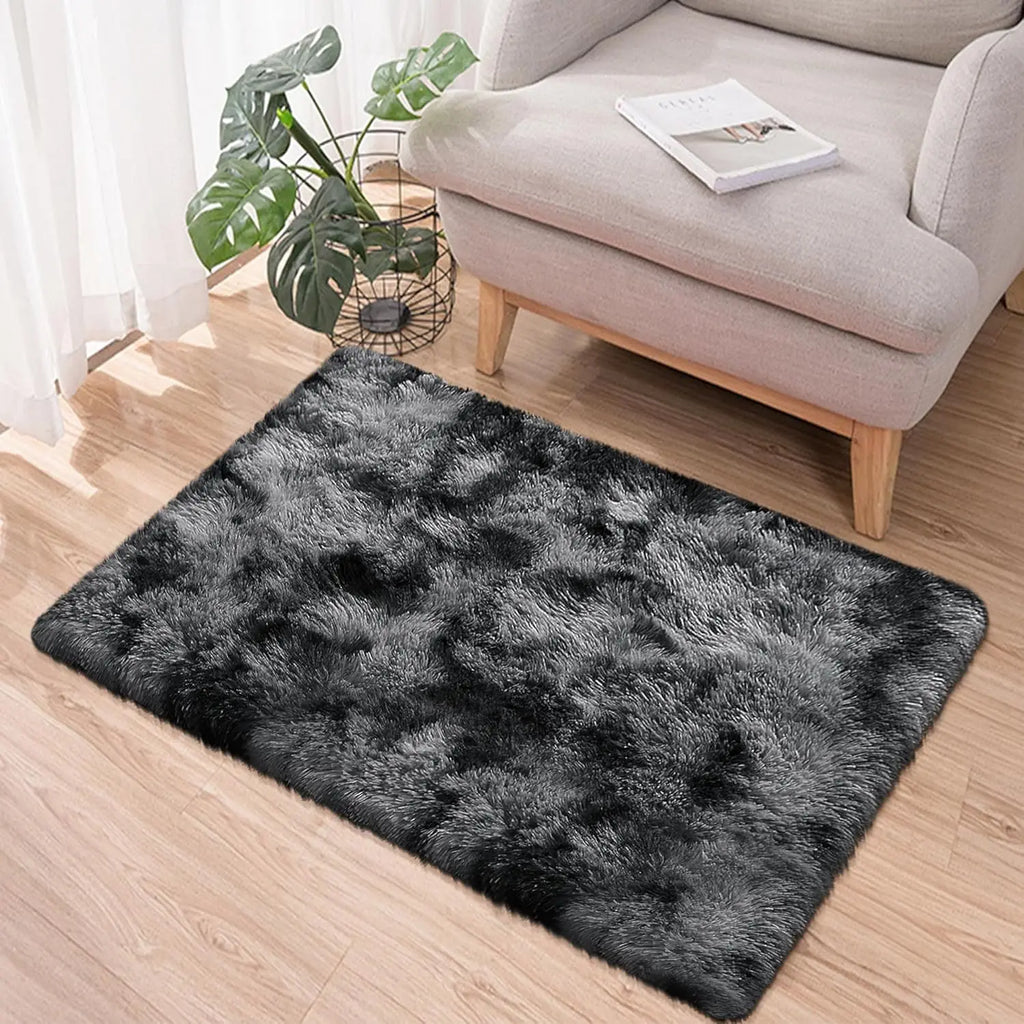 VIKAMA Silk Wool Rugs Children's Room Living Room Bedroom Tie-Dye Non-Slip Washable Machine Washable Carpet Mats