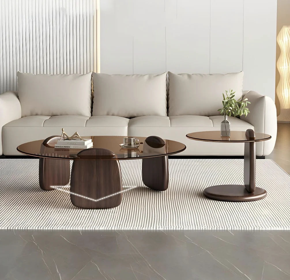 Glass Round Coffee Table Nesting Table Set of 2,
