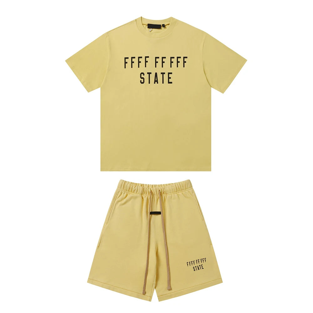 24fw Brand New Collection State Letter Print Short Sleeve T Shirt Shorts Sets Men Women
