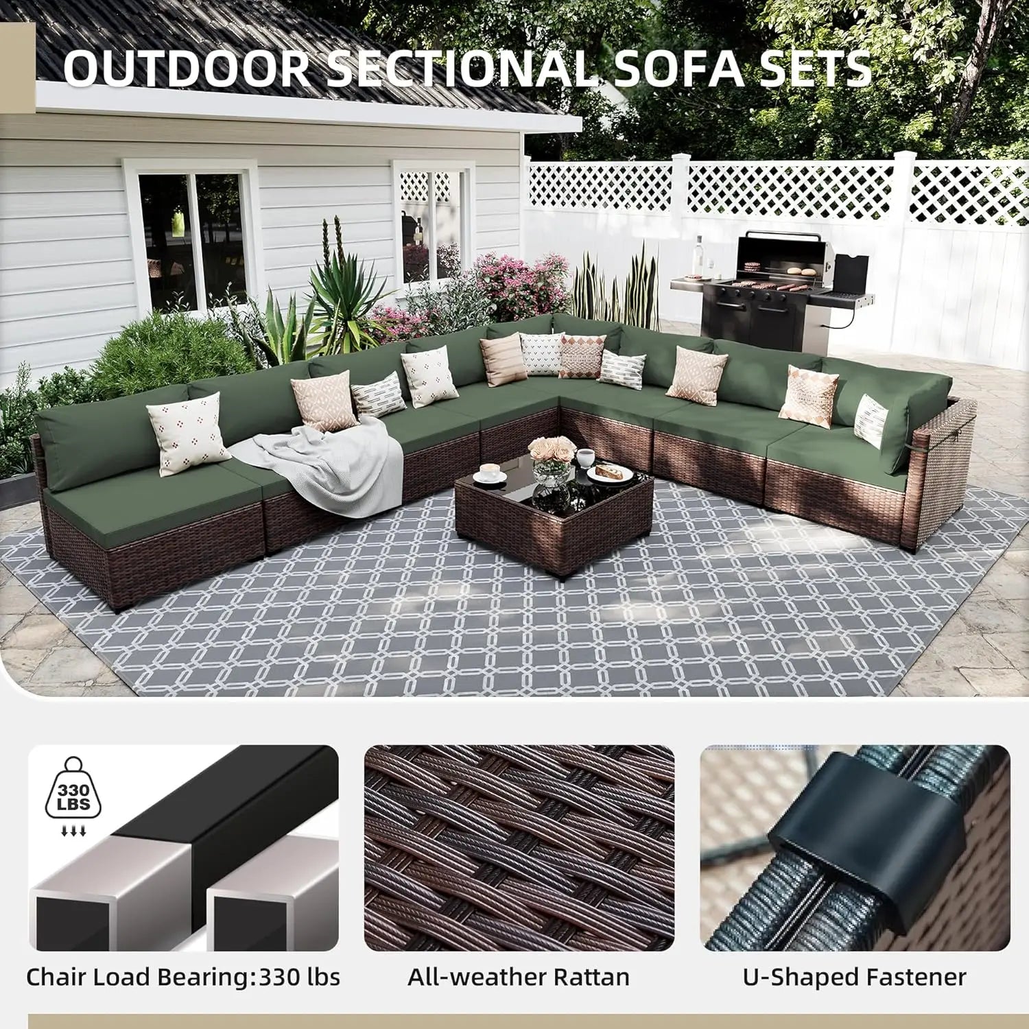 9 Pieces Patio Furniture Sets, Wicker Outdoor Sectional Sofa Couch with Coffee Table, Patio Conversation Set for, Customized