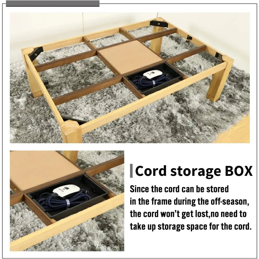Japanese Style Electric Heated Kotatsu Table - Wooden Chabudai Furniture with 120V Heater for Dining and Work