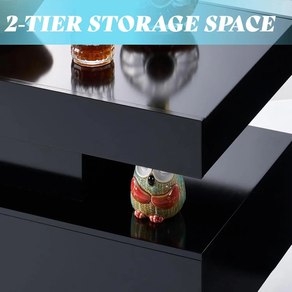 High Gloss LED Coffee Table, Modern 2-Tier Center Table with LED Lights,, 40in Simple, Customized