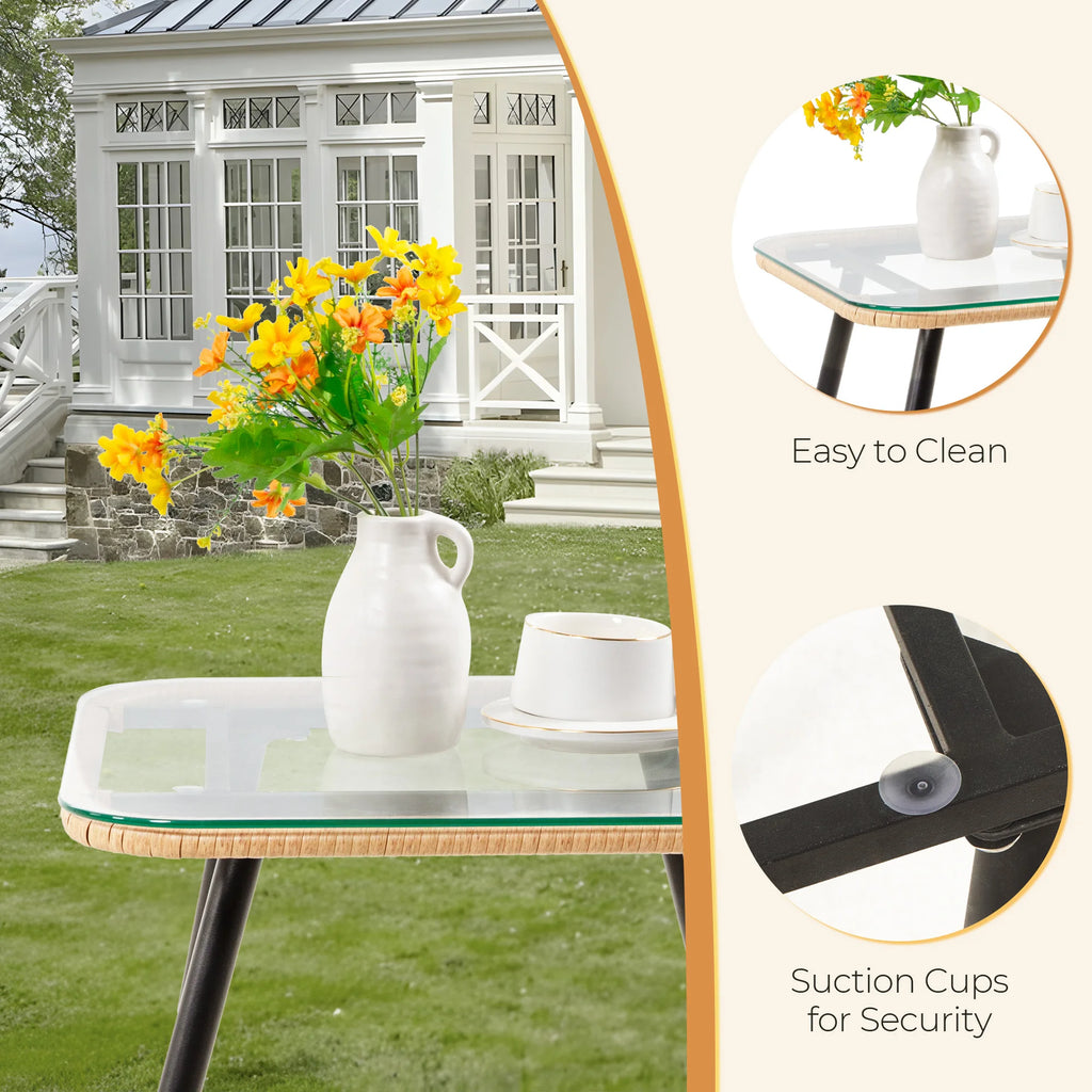 5 Piece Patio Furniture Set, Small Bistro Set, Rattan Chairs With Ottoman & Coffee Table
