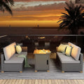 5 Pieces Wicker Outdoor Furniture Set,Patio Furniture Set with CSA Certification Fire Pit Table,Modular Sectional Sofa Sets wit