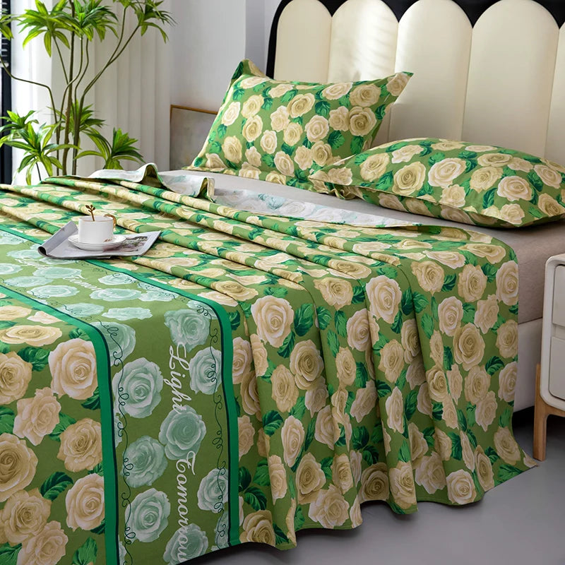 100% Cotton Bed Flat Sheet for Double Bed Flowers Print Top Sheets Single/Queen/King Flat Bedsheets Home Bed Linen Sheets