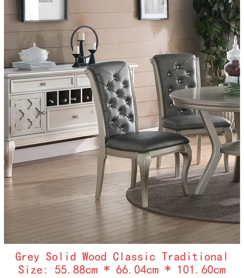 7pc Silver Hue Glass Dining Table Set with 6 Tufted Side Chairs