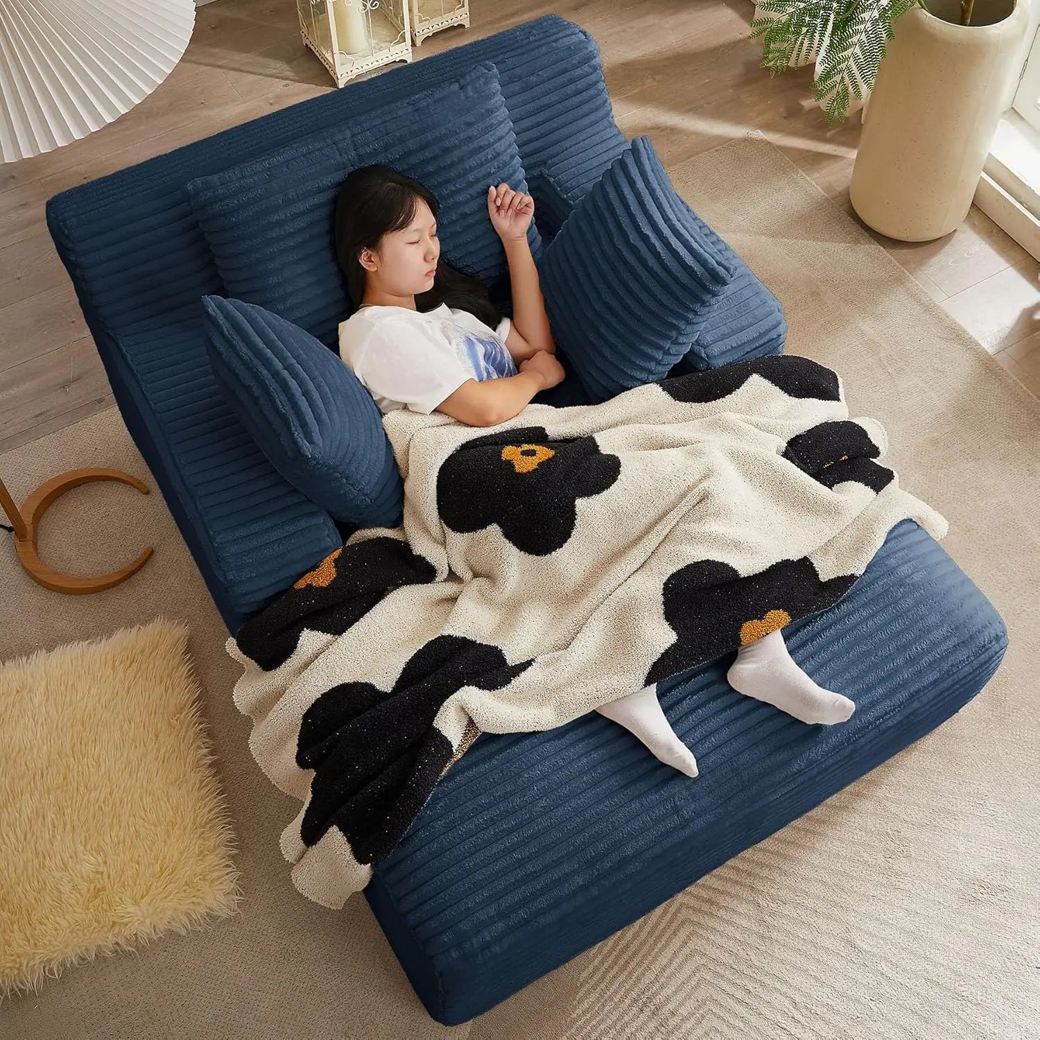 Oversized Chaise Lounge Chair with 3 Comfy Pillows for Living Room Bedroom, Wide Arms Corduroy Fabric High-Density