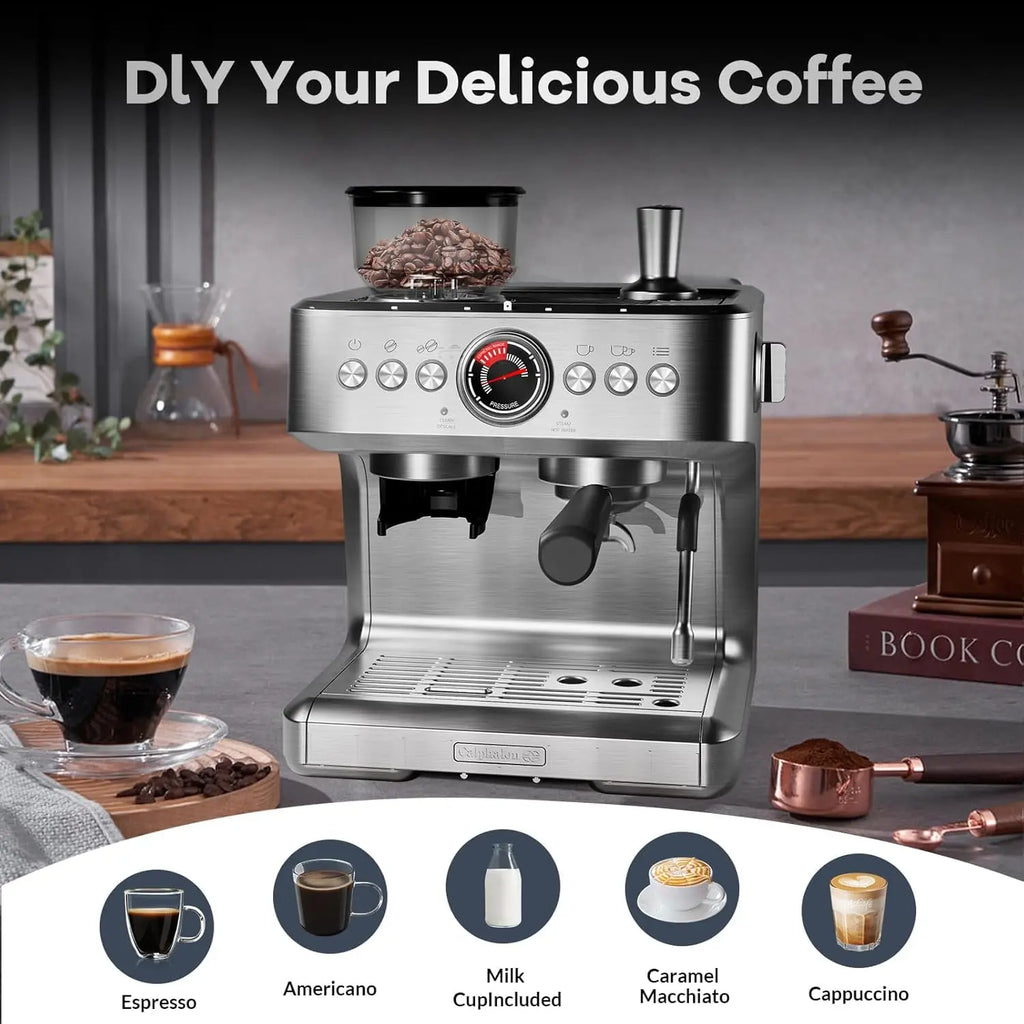 Espresso Machine with Grinder, Semi-Automatic