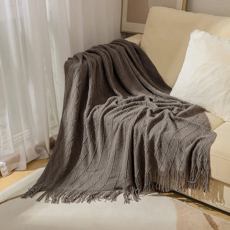 Knitted Thow With Tassels Chunky Vintage Luxury Farmhouse Throw