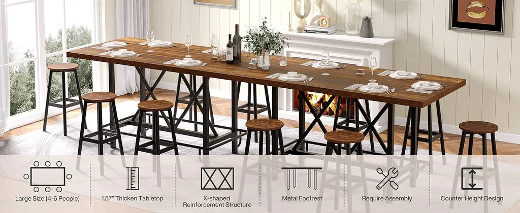 6 - Person Tabletop with Metal Legs - Height Table for Dining Room, Workspace