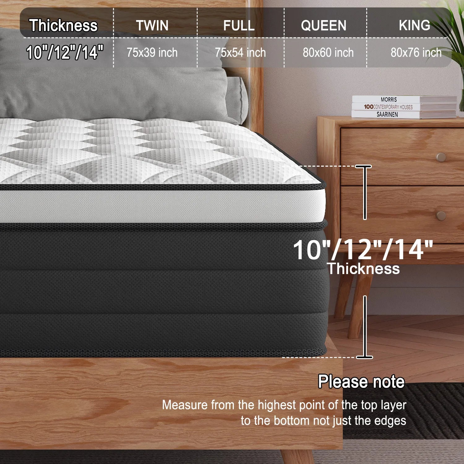 Twin Full King Queen Mattress in A Box, 12/14 Inch Hybrid Memory Mattresses Euro Top Medium Firm for Back & Lumbar Support