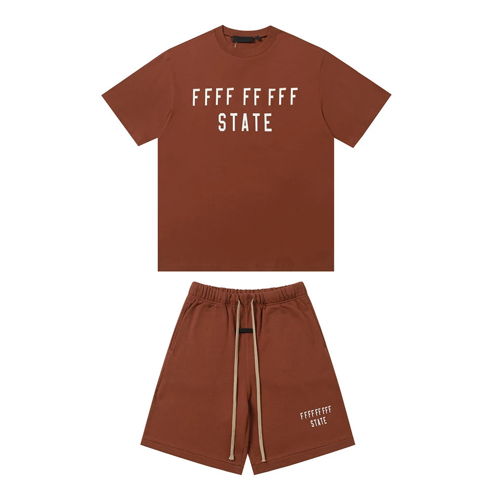 24fw Brand New Collection State Letter Print Short Sleeve T Shirt Shorts Sets Men Women