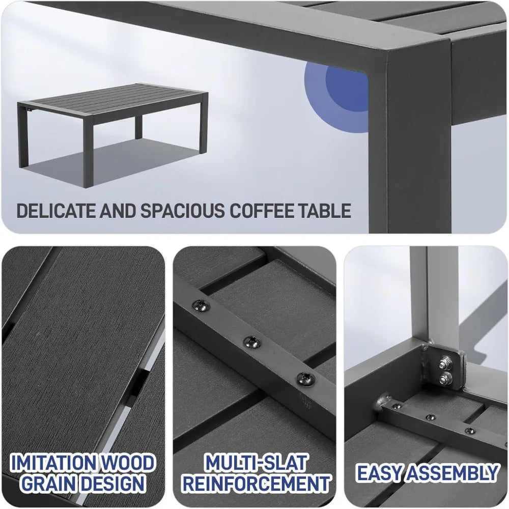 4-Seat Aluminum Outdoor Furniture Set with Cushions and Coffee Table