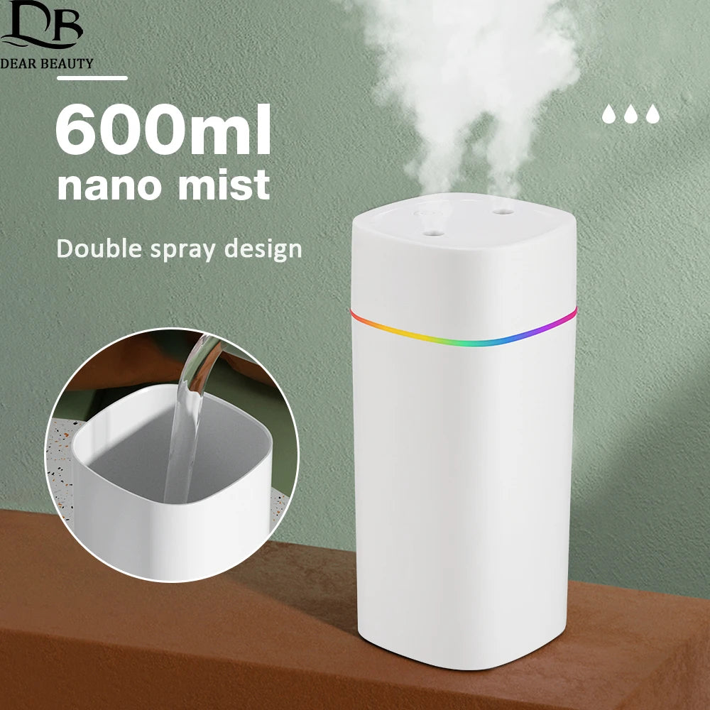600ML Air Humidifier Double Spray Port Essential Oil Aromatherapy Diffuser Mute Atomizer