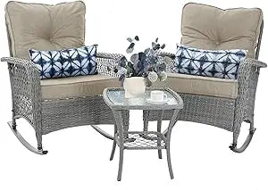 Patio Furniture Set 3 Pieces,  Wicker Outdoor Rocker Chairs and Coffee Table