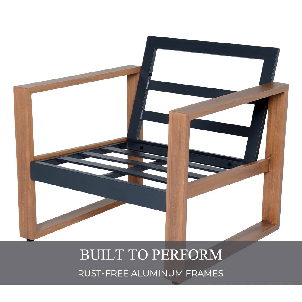 4-Piece Modern Furniture Sets, Faux Wood Grain Finish Frame Sofa
