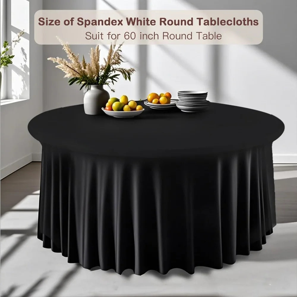 Set of 10 Black Spandex Round Table Covers for 60 Tables, Elastic 120 Fitted 5FT Round Tablecloths, Wrinkle Resistant and Washab