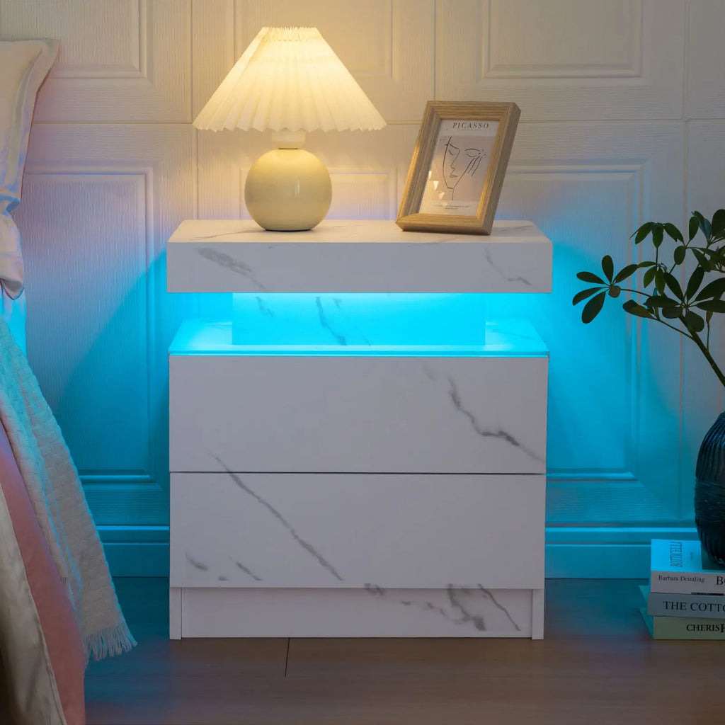 Cubehom LED Nightstand or End Table with 2 Drawers, RGB LED Lights