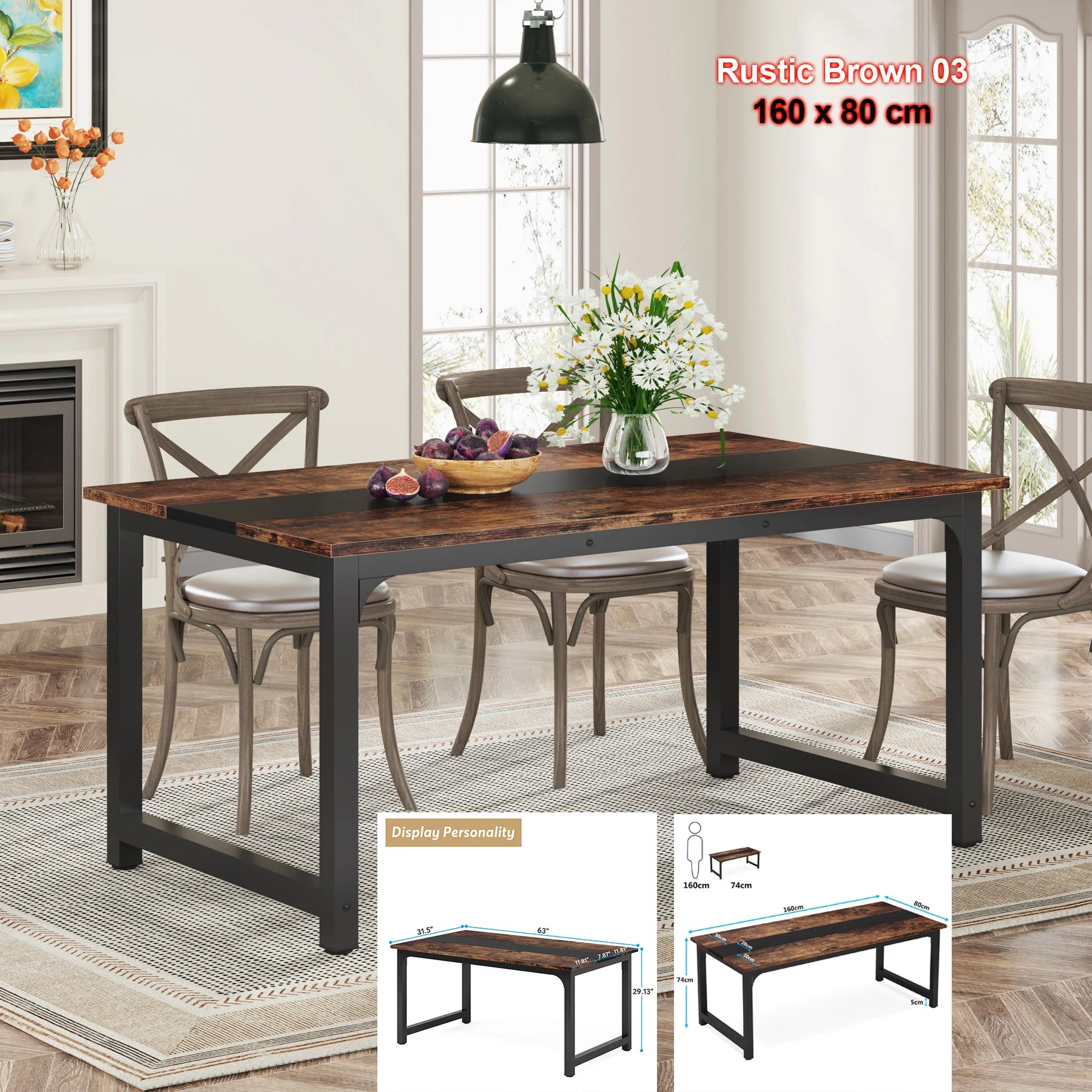 Dining , Industrial Kitchen Table for 6-8 Person,