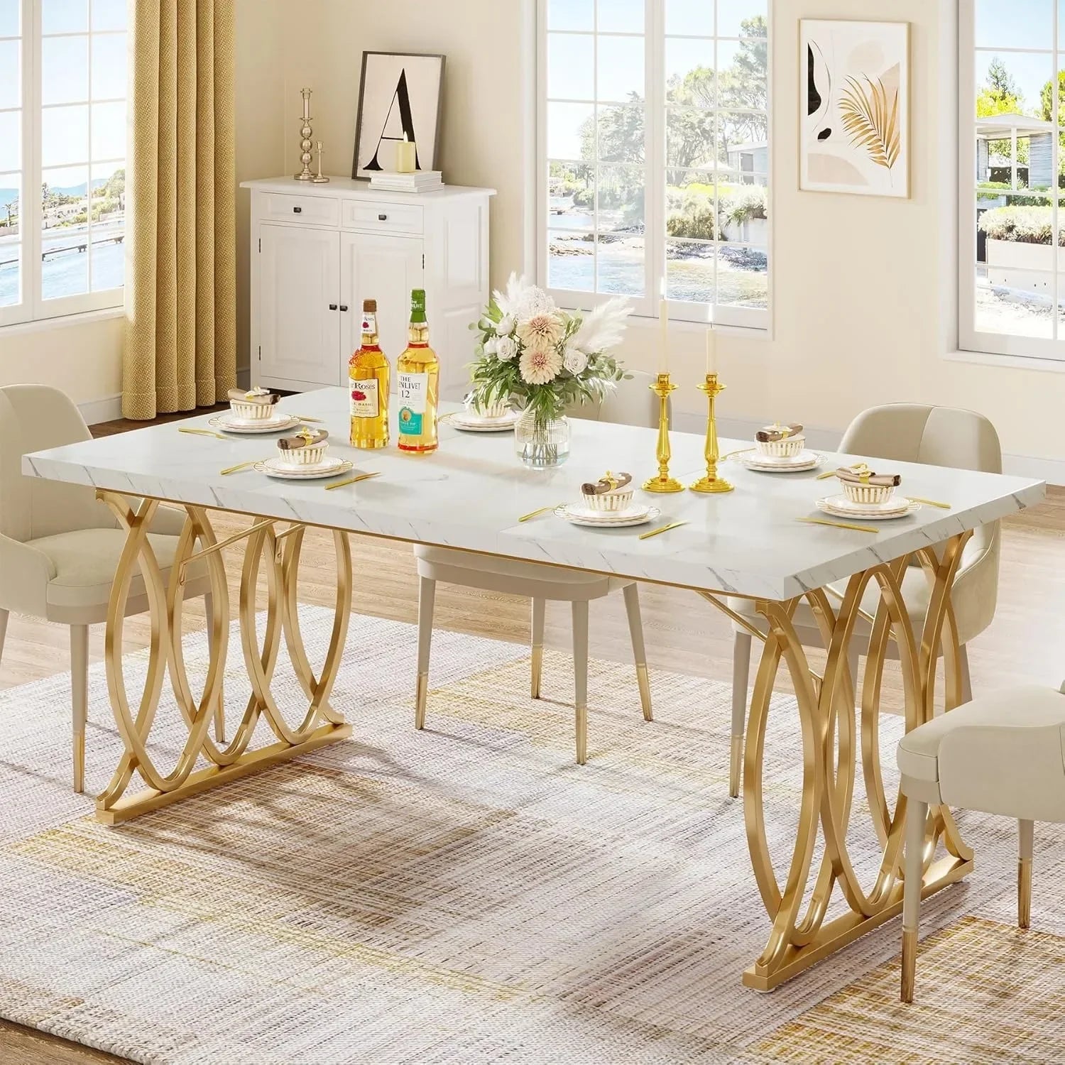 Modern Dining  or Kitchen Table for 4-6 People, Unique Rectangular Table