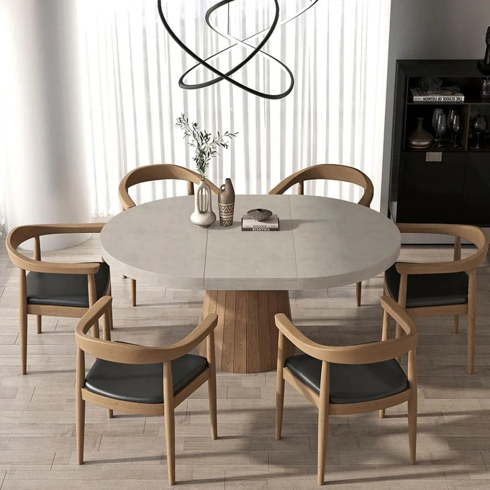Round Extendable Dining Table with Pedestal Base