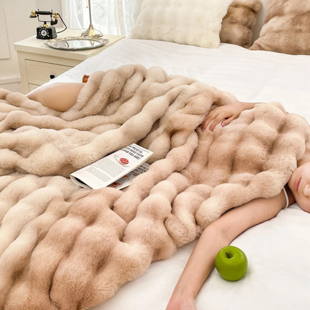 1pc Faux Rabbit Fleece Blanket - Weighted 6 lbs Faux Rabbit Fleece Blanket - Bedspread