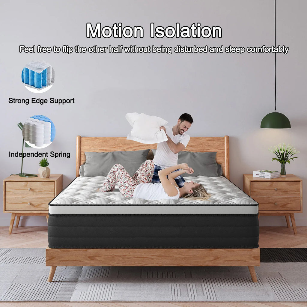 Twin Full King Queen Mattress in A Box, 12/14 Inch Hybrid Memory Mattresses Euro Top Medium Firm for Back & Lumbar Support
