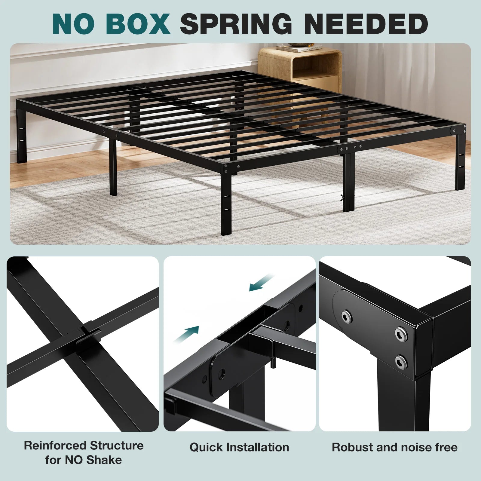 JHK Basic Twin Full Queen King Size Bed Frame Metal Platform Bedroom Frames