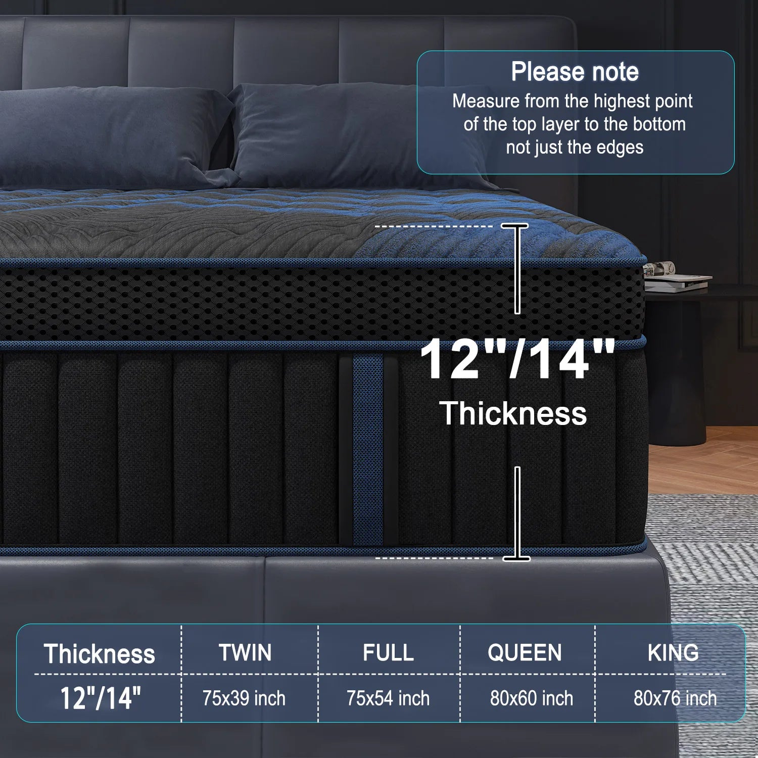 12"Gel Memory Foam Hybrid Pocket Spring Mattress ,Twin ,Full, Queen. King Bed Mattress In A Box, Medium Firm