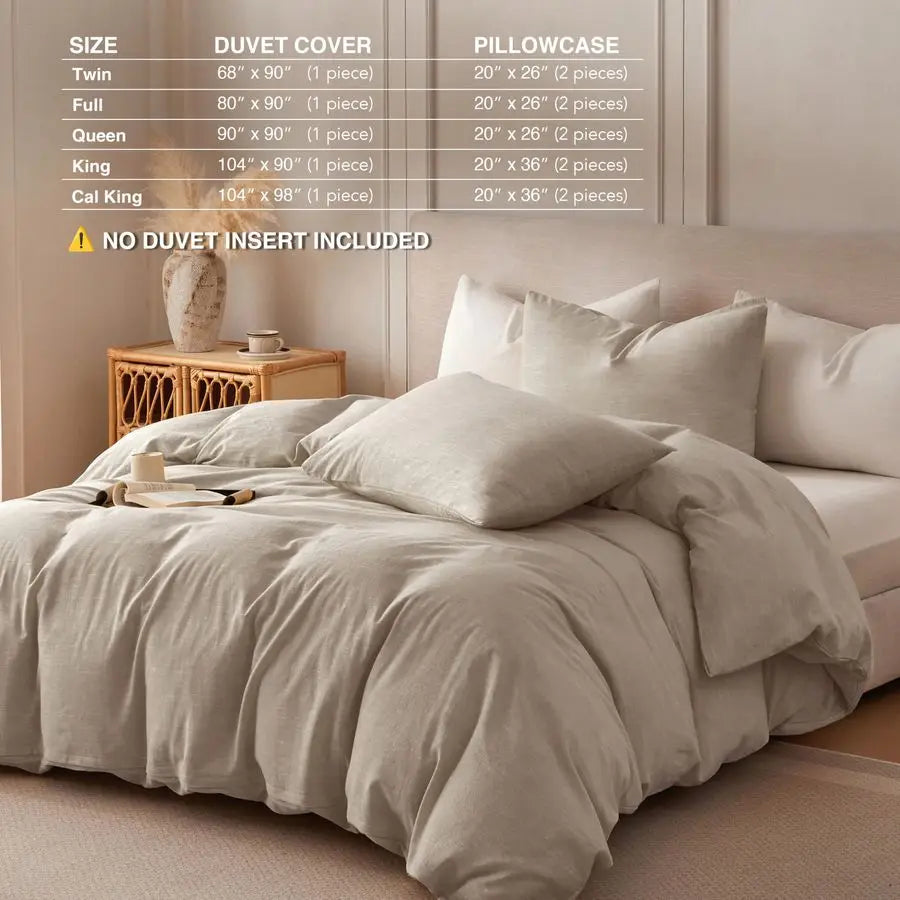 Linen Duvet Cover King Size Cotton Linen Blend, 3Pieces Bedding Set With 2 Pillowcases